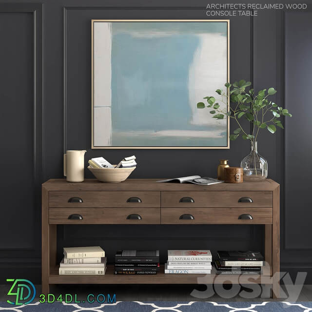 Pottery Barn set ARCHITECTS RECLAIMED WOOD CONSOLE TABLE 3D Models