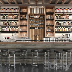 A large bar with alcohol and cocktails in ethnic style. Bar 3D Models 