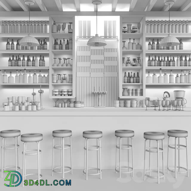 A large bar with alcohol and cocktails in ethnic style. Bar 3D Models