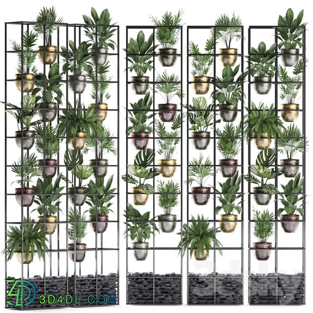 Vertical gardening. 27. Shelf with plants rack fern areca palm monstera loft indoor plants vertical garden phytowall phytomodule pots eco design Raphis palm Fitowall 3D Models