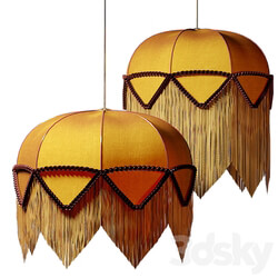 Retro lampshade fabric with muslin Pendant light 3D Models 