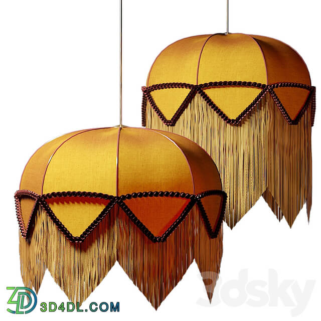 Retro lampshade fabric with muslin Pendant light 3D Models