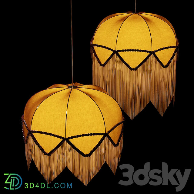 Retro lampshade fabric with muslin Pendant light 3D Models