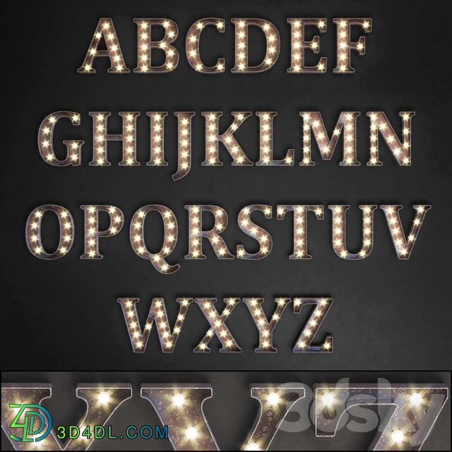 Lighted Metal sign. Set 13. Alphabet