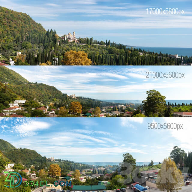 3 Panoramas. Black Sea Abkhazia. New Athos