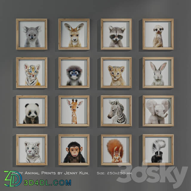 Baby Animal Prints by Jenny Kun. Size 250x250mm.