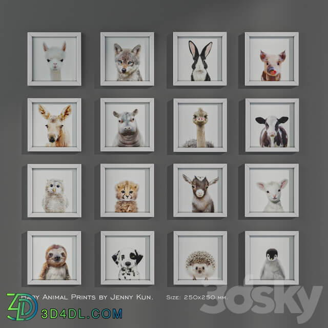 Baby Animal Prints by Jenny Kun. Size 250x250mm.