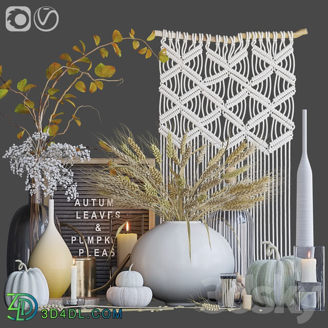 Autumn decorative set with wheat