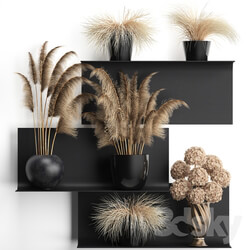 Bouquet of dried flowers 90. Black metal shelf loft dried flower pampas grass hydrangea vase decor eco design 3D Models 