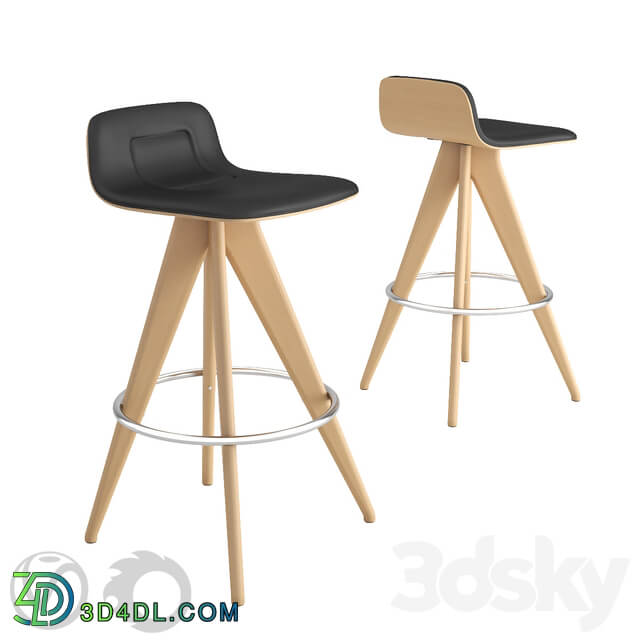 Potocco Italy Torso 837 AI bar stool in black leather and natural beech