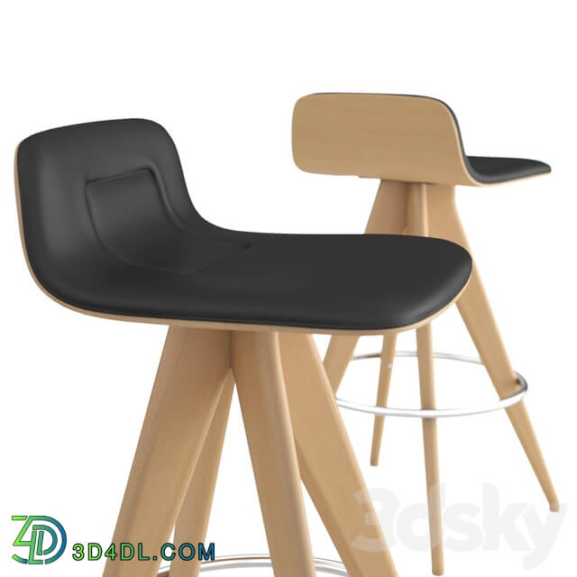 Potocco Italy Torso 837 AI bar stool in black leather and natural beech