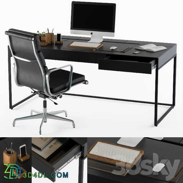 black office desk set
