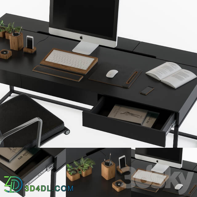black office desk set