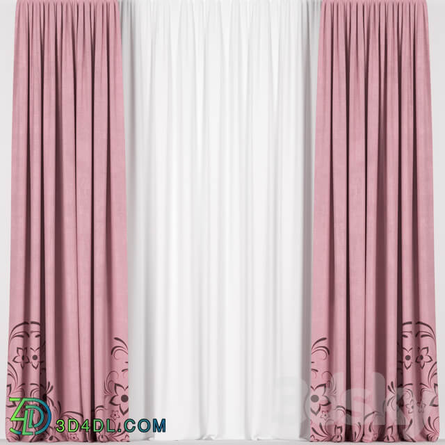 Pink curtains.