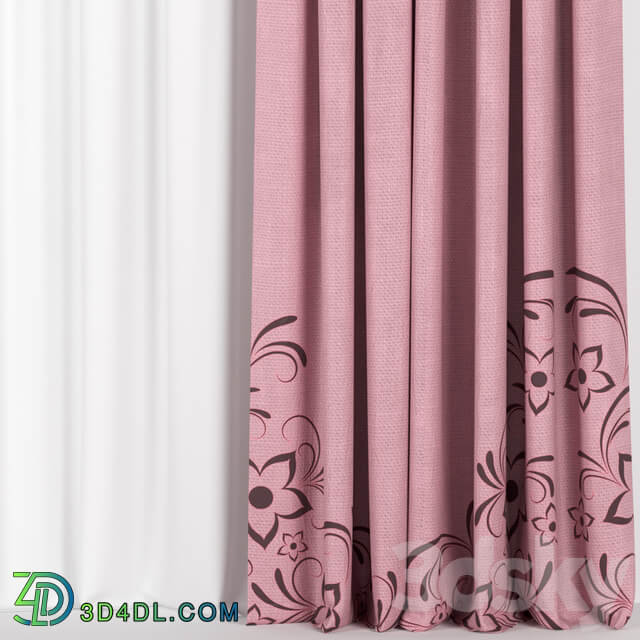Pink curtains.