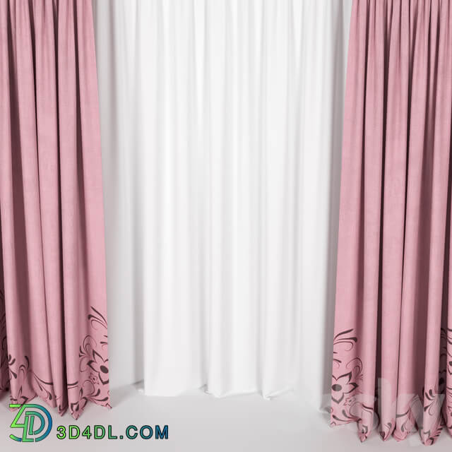 Pink curtains.