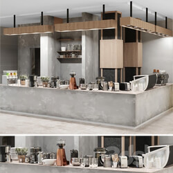 Cafe with a minimalist design with elements of concrete and wood. Coffee machine coffee maker 3D Models 