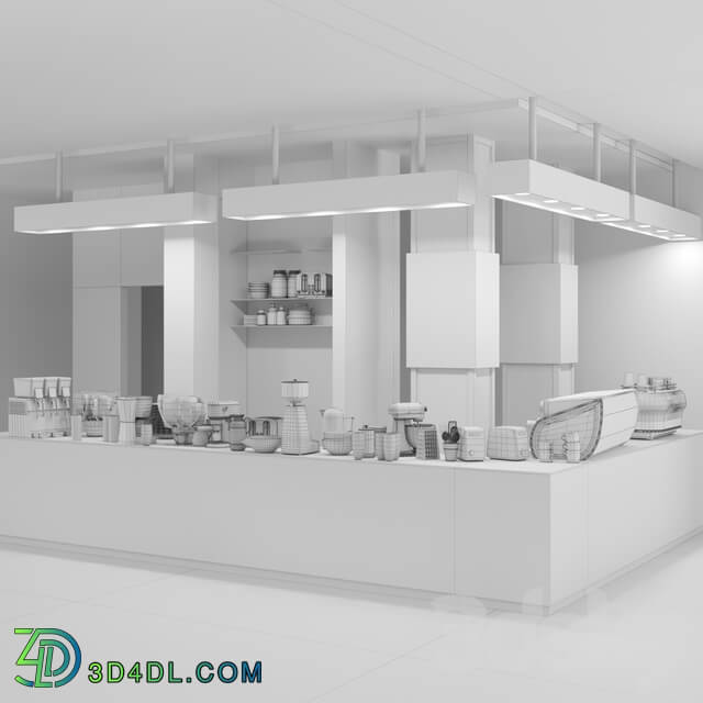 Cafe with a minimalist design with elements of concrete and wood. Coffee machine coffee maker 3D Models