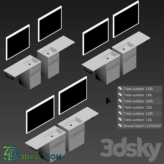 Tokyo floor furniture set with bk 110 120 130 L R 3D Models