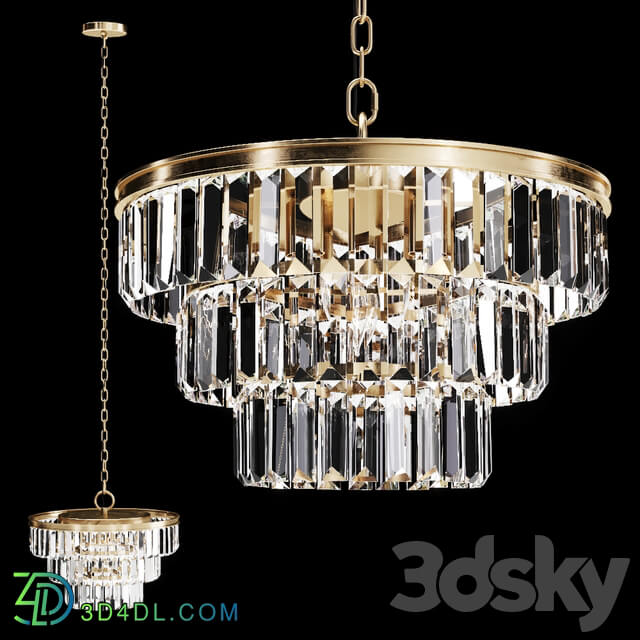 Restoration Hardware ALAINE CRYSTAL CLEAR GLASS 3 TIER CHANDELIER Brass Pendant light 3D Models