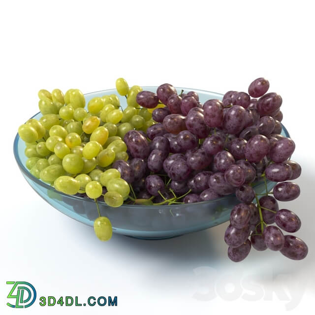 Bunches of grapes in a glass bowl