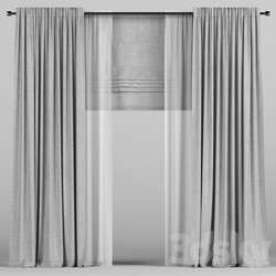 Gray curtains with tulle and a roman curtain. 