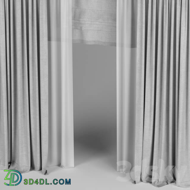 Gray curtains with tulle and a roman curtain.