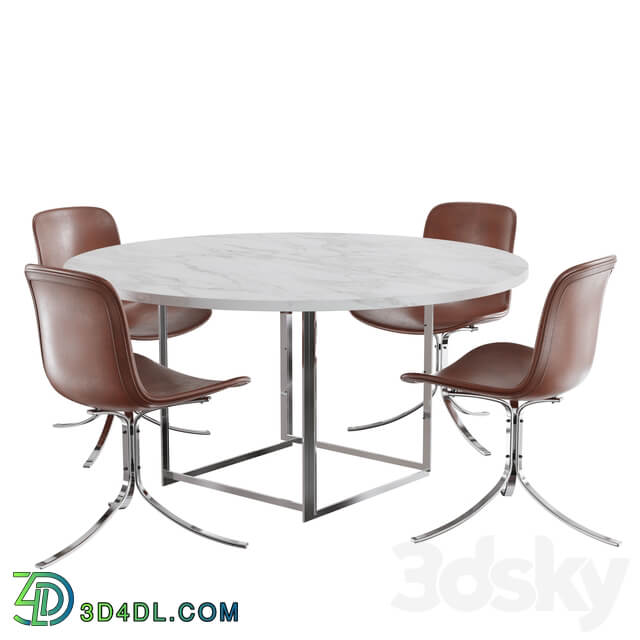 Dining set fritz hansen PK9 chair PK54 table Table Chair 3D Models