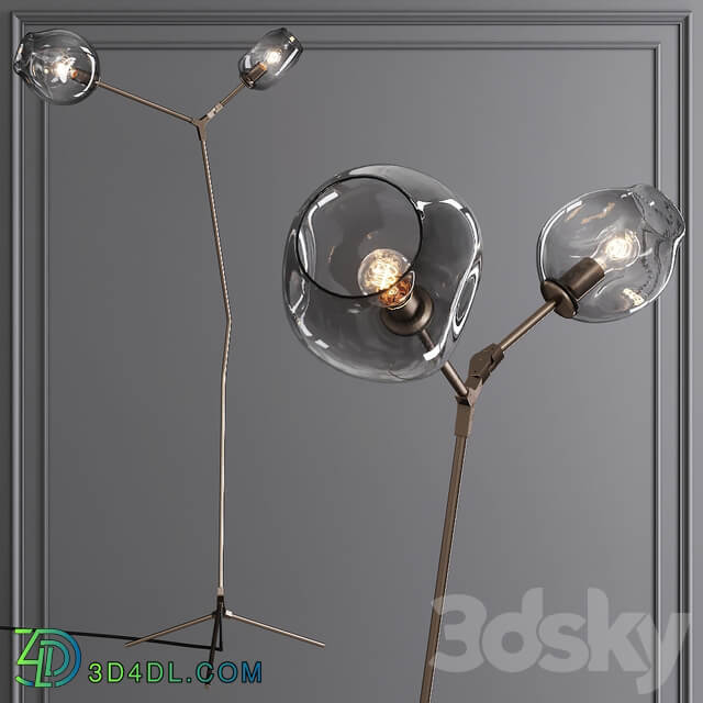 Branching Bubble Floor Light Vintage Brass and Gray Glass