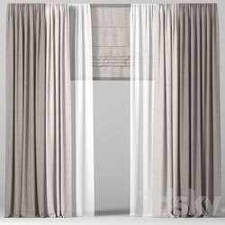 Brown curtains in two colors with tulle and Roman. 
