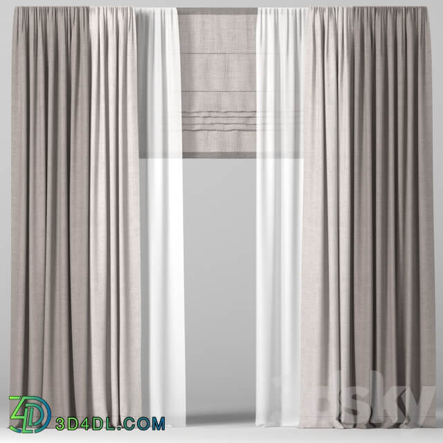 Brown curtains in two colors with tulle and Roman.