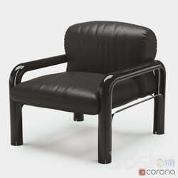 Pair Gae Aulenti black leather armchair for Knoll International 