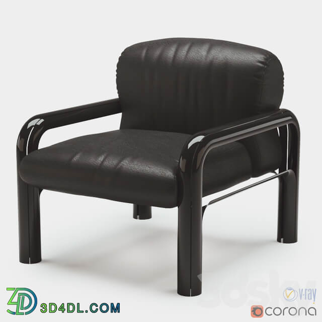 Pair Gae Aulenti black leather armchair for Knoll International