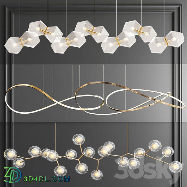 Unique Linear Chandelier 3 type Pendant light 3D Models