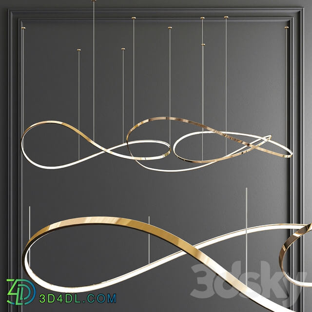 Unique Linear Chandelier 3 type Pendant light 3D Models