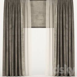 Brown velvet curtains with tulle and a roman curtain 