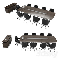 Meeting Table with Office Chairs and Cabinet 