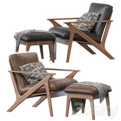 Baxton Studio Bianca Mid Century Modern Walnut Wood Distressed Faux Leather Lounge Chair And Ottoman Set 