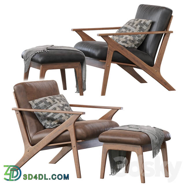 Baxton Studio Bianca Mid Century Modern Walnut Wood Distressed Faux Leather Lounge Chair And Ottoman Set