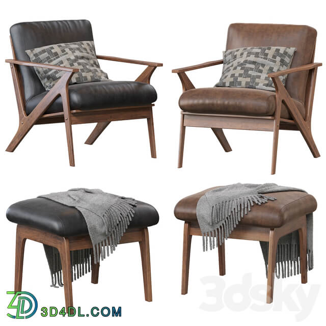 Baxton Studio Bianca Mid Century Modern Walnut Wood Distressed Faux Leather Lounge Chair And Ottoman Set