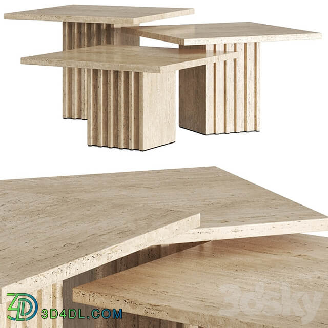 CB2 Carve Travertine Cocktail Tables