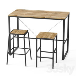 Hiba bar or counter stool and table set 1 Table Chair 3D Models 