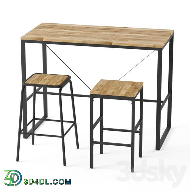 Hiba bar or counter stool and table set 1 Table Chair 3D Models