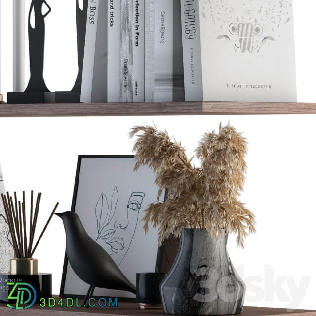 Decorative Set on Shelves White book and Dried Plants