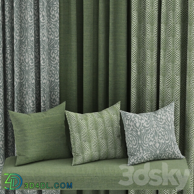 set of fabric materials in green colors