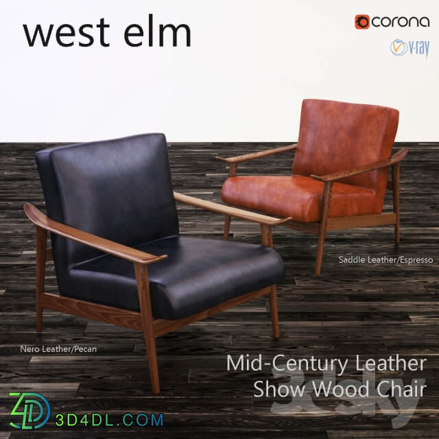 West elm Mid Century Leather Show Wood Chair