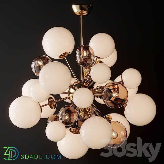 Clear and Opaque Pink Blush Murano Glass and Brass Sputnik Chandelier Italy Pendant light 3D Models