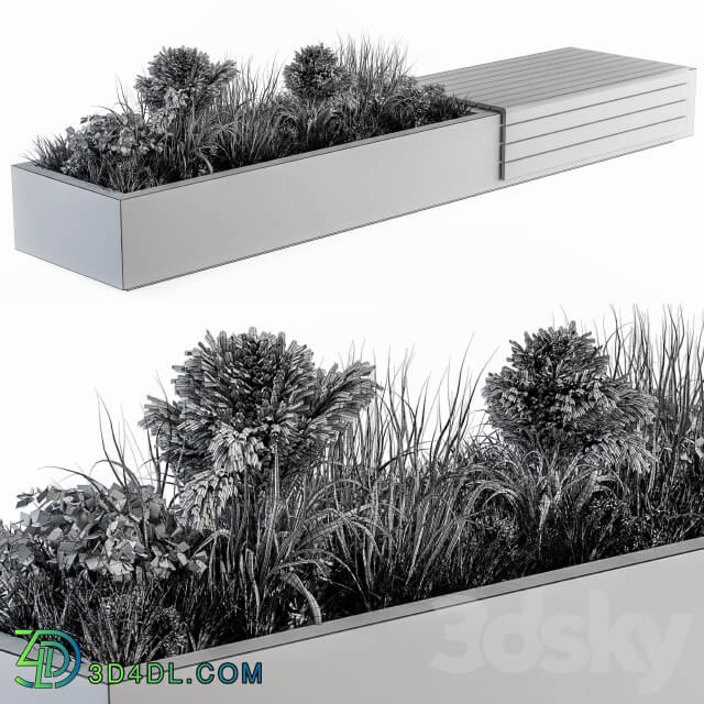 Urban Furniture Architecture Bench with Plants 07