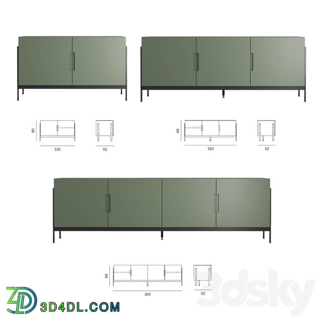 Sideboard Chest of drawer LOW RECTANGULAR FLOAT SIDEBOARD. Novamobili.