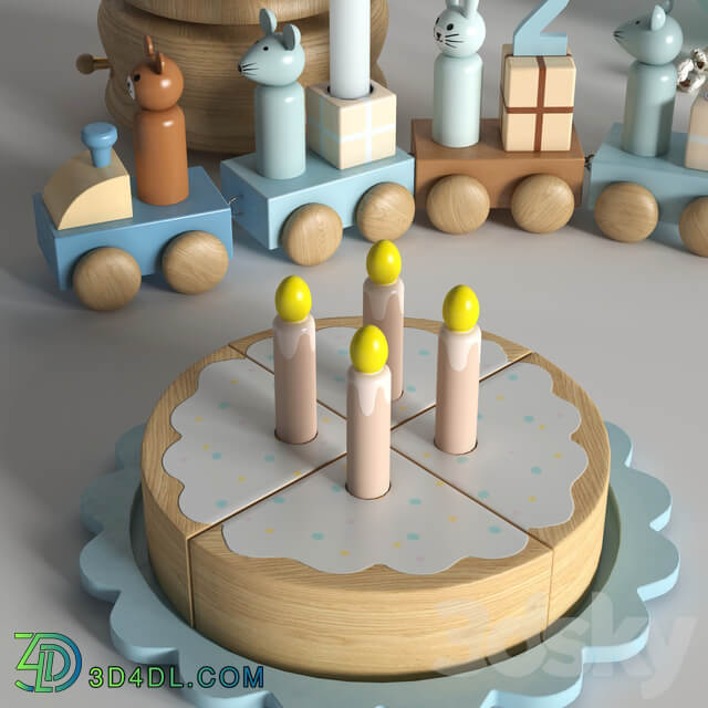 Set of toys with a cake